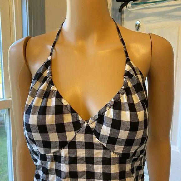 H&M Gingham Midi Dress Halter Tie Neck BlackWhite Cottagecore Beach Vacation Sz8 - Picture 6 of 11